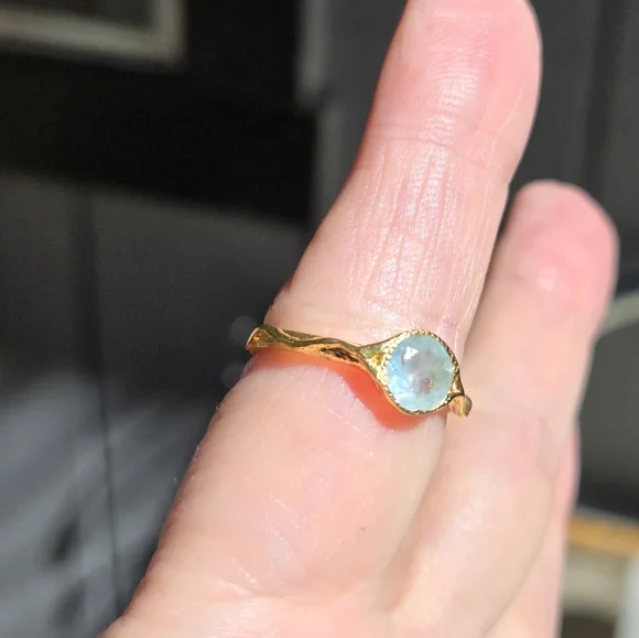 Aquamarine 1k 24k gold ring sz7.5 - Picture 7 of 11